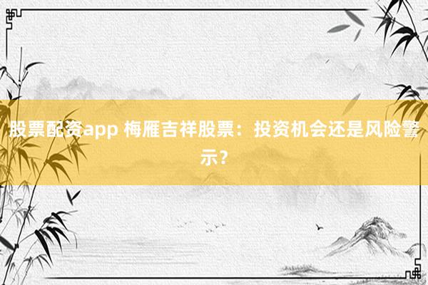 股票配资app 梅雁吉祥股票：投资机会还是风险警示？