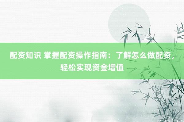 配资知识 掌握配资操作指南：了解怎么做配资，轻松实现资金增值
