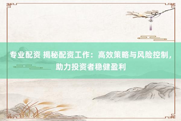 专业配资 揭秘配资工作：高效策略与风险控制，助力投资者稳健盈利