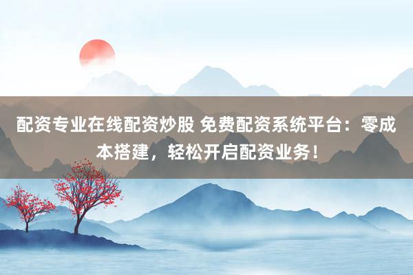 配资专业在线配资炒股 免费配资系统平台：零成本搭建，轻松开启配资业务！